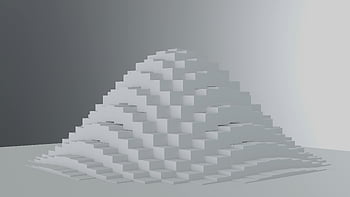 3Dレンダリング、 白い立方体、 丘陵構造、 ミニマリストデザイン、 幾何学的形状、 デジタルアート、 階段状の配置、 抽象彫刻、 現代美術、 3Dモデリング、 ホワイトキューブヒル
