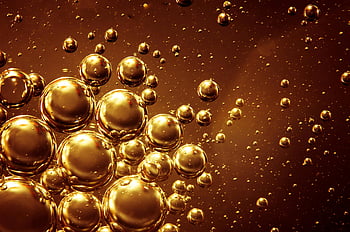 抽象的なボール、 黄金の泡、 茶色の背景、 魅惑的な効果、 抽象的な形、 浮遊気泡、 抽象的なイメージ、 金色の球、 抽象芸術、 抽象的な写真、 抽象的なデザイン