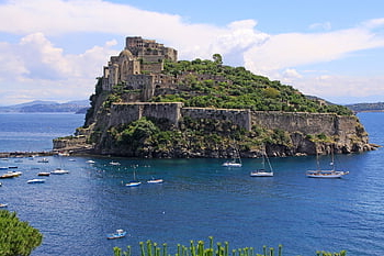 aragonský hrad, moře, ostrov, ischia, Castello Aragonese D'ischia, hrad, středověký hrad, Příroda, Itálie, Neapol, krajina