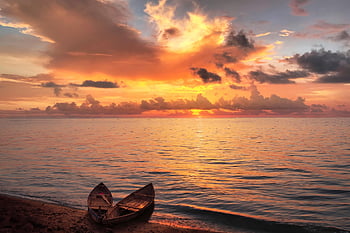 lake, sunset, boats, landscape, clouds, sundown, twilight, dusk, nature