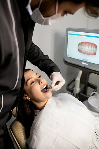 dentist, woman's teeth, dental checkup, modern equipment, clinic, dental office, oral health, dental examination, tooth scan, dental clinic, dental care
