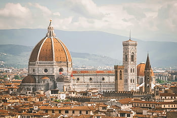 florence-székesegyház, il duomo, városkép, hajnal, lélegzetelállító kilátás, Firenze, Olaszország, történelmi építészet, kupola, harangtorony, láthatár