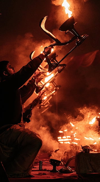 durga puja, Φωτιά, τελετουργία, τελετή τέχνης, παραδοσιακός, λατρεία, προσκυνητές, καπνός, προσευχή, Ινδία, varanasi
