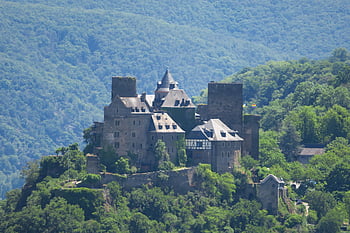 hotel, budova, hrad, oberwesel, rhine, Schonburg, Německo, rhineland-palatinate