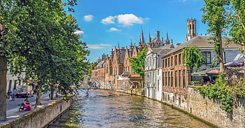 bro, flod, kanal, belgien, brugge, arkitektur, bygninger, gammel, turisme, Flandern, maleriske