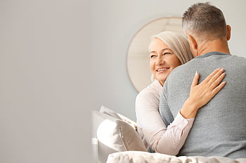 senior, paar, huis, man, vrouw, gepensioneerd, pensioen, geluk, glimlachen, binnen-, mannetje
