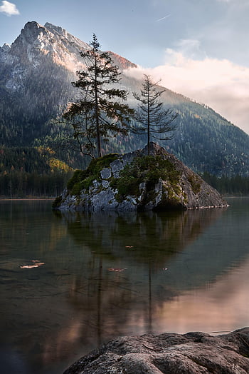 hintersee, jezero, hora, ramsau, berchtesgaden, bavaria, Německo, hory, Příroda, ostrov, krajina