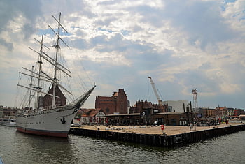 three Masted, harbor Motifs, gorch Fock, sailing Ship, strelasund, west Pomeranian, stralsund