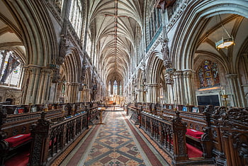 lichfield, katedrála, pěvecký sbor, kostel, architektura, gotický, lavice, pilíře, staffordshire, Anglie, hnědý kostel