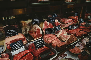 raw meat, display counter, butcher shop, meat cuts, labels, types of meat, fresh meat, beef cuts, meat display, butcher display, meat varieties