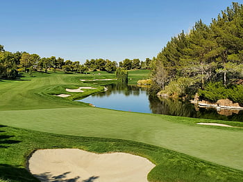 golf course, pond, sunny weather, lush green, serene pond, sand trap, golf course pond, sunny day, green golf course, golf course landscape, golf course scenery