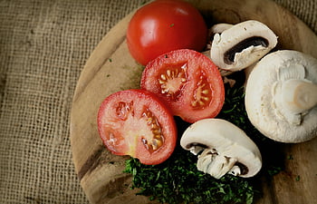 houby, rajčata, byliny, jíst, jídlo, kuchařka, drsný, vegetariánský, výživa, kuchyně, nevařené