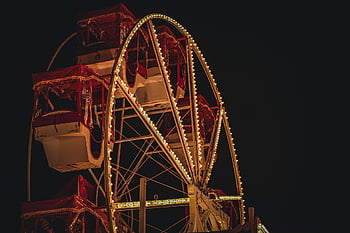 óriáskerék, karácsonyi vásár, Vidámpark, becsületes, éjszaka, aranysárga, piros, Karácsony