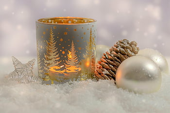Natale, candela, la neve, natura, palline, ornamenti, lume di candela, palle di natale, pigna, Avvento, decorazione natalizia