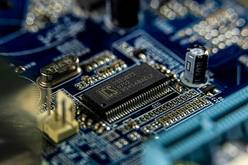 modrá základní deska, mikroprocesor, elektronické komponenty, obvodová deska, Podrobný výstřel, modrá a stříbrná, technologie, elektronika, Hardware, detail, mikročip