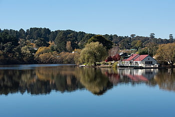 호수, 보트 하우스, 반사, 호수 daylesford, 물, 나무, 집, 건물, 자연, 풍경, 풍경화