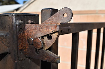 latch, gate, metal, lock, rusty