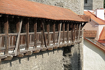balkón, pevnost, stěny, starý, budova, středověký, tallinn, Estonsko, Hnědý balkon