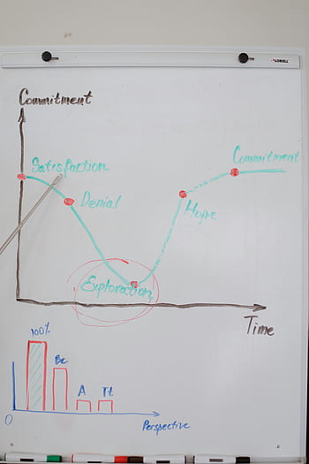 business commitment graph, whiteboard data, exploration stages, satisfaction denial, hope commitment, time perspective, business exploration, whiteboard presentation, commitment stages, exploration graph, business data