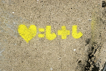 J+j, heart painting, yellow heart, graffiti, initials J+J, concrete wall, symbolizing love, street art, urban art, love symbol, heart symbol