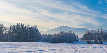 winter Landscape, trees, mountains, heaven, snow, winter, clouds, landscape, nature