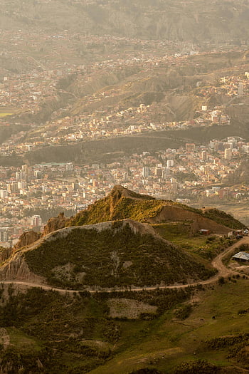 La Paz, Bolivia, aerial view, green hills, urban cityscape, city landscape, mountain view, city skyline, hillside city, urban sprawl, city panorama