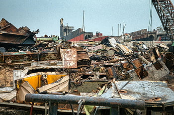 rusty metal, trash pile, junkyard, abandoned machinery, derelict, Jakarta, Indonesia, scrap metal, industrial waste, recycling, demolition site