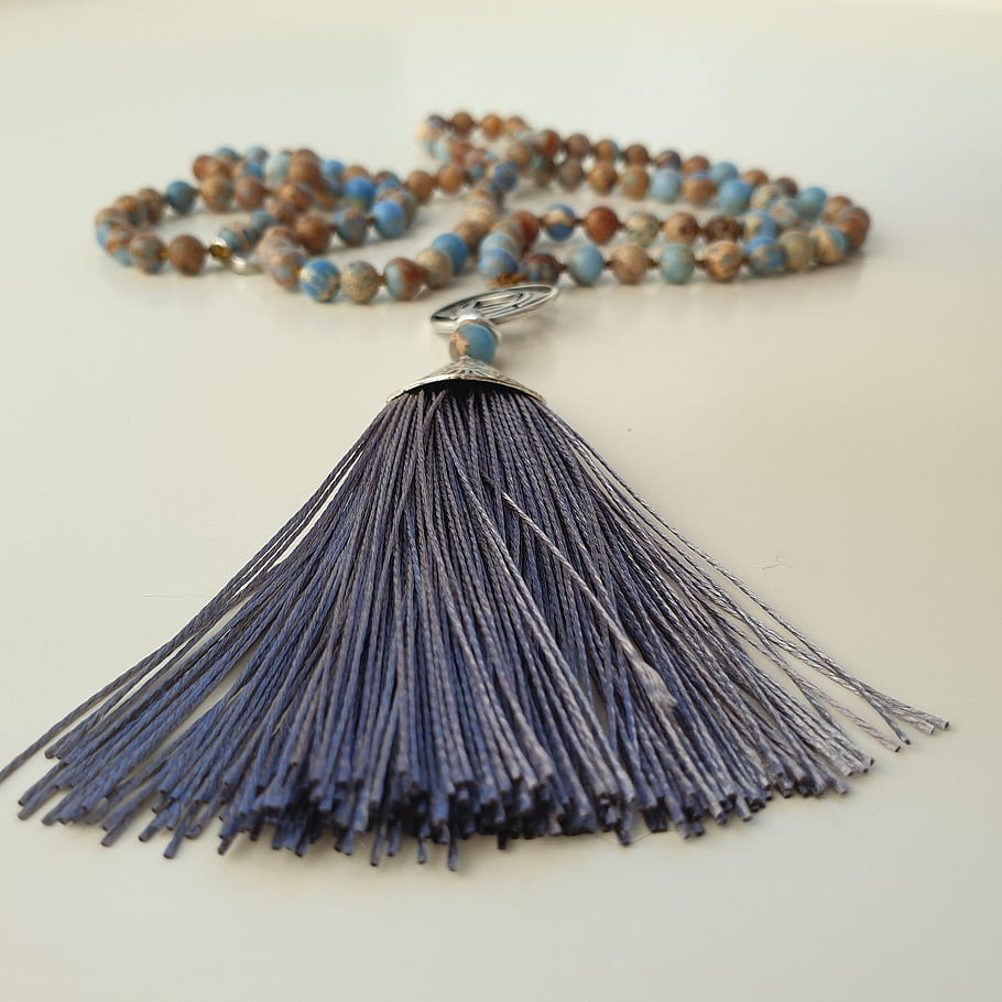 mala, chain, accessory, tassel, jewellery, gemstones, handmade, closeup