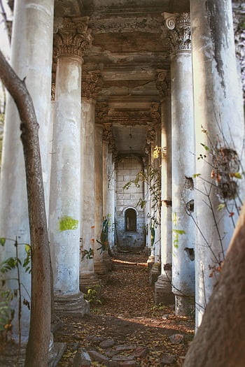 architecture, piliers, abandonné, bâtiment, des colonnes, architecture ancienne, vieil immeuble, bâtiment abandonné, endroits perdus, vieux