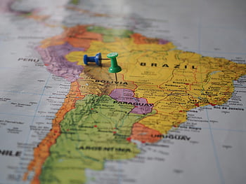 Mappa del Sud America, brasile, Bolivia, spilli sulla mappa, Mappa ravvicinata, destinazioni di viaggio, mappa geografica, pin di mappa, Paesi sudamericani, pianificazione del viaggio