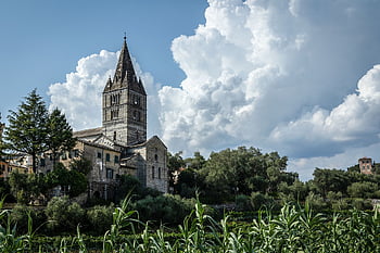 bazilika fieschi, kostel, budova, san salvatore, Itálie, město, věž, kostelní věž, opatství, klášter, starý kostel