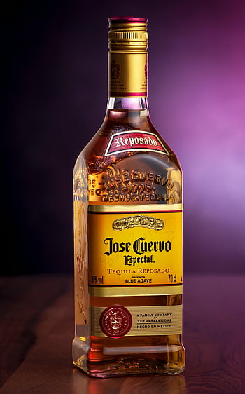 Jose Cuervo, Reposado tequila, liquor bottle, vibrant background, bar advertising, elegant bottle, blue agave, tequila especial, Mexican tequila, close-up shot, 70 cl