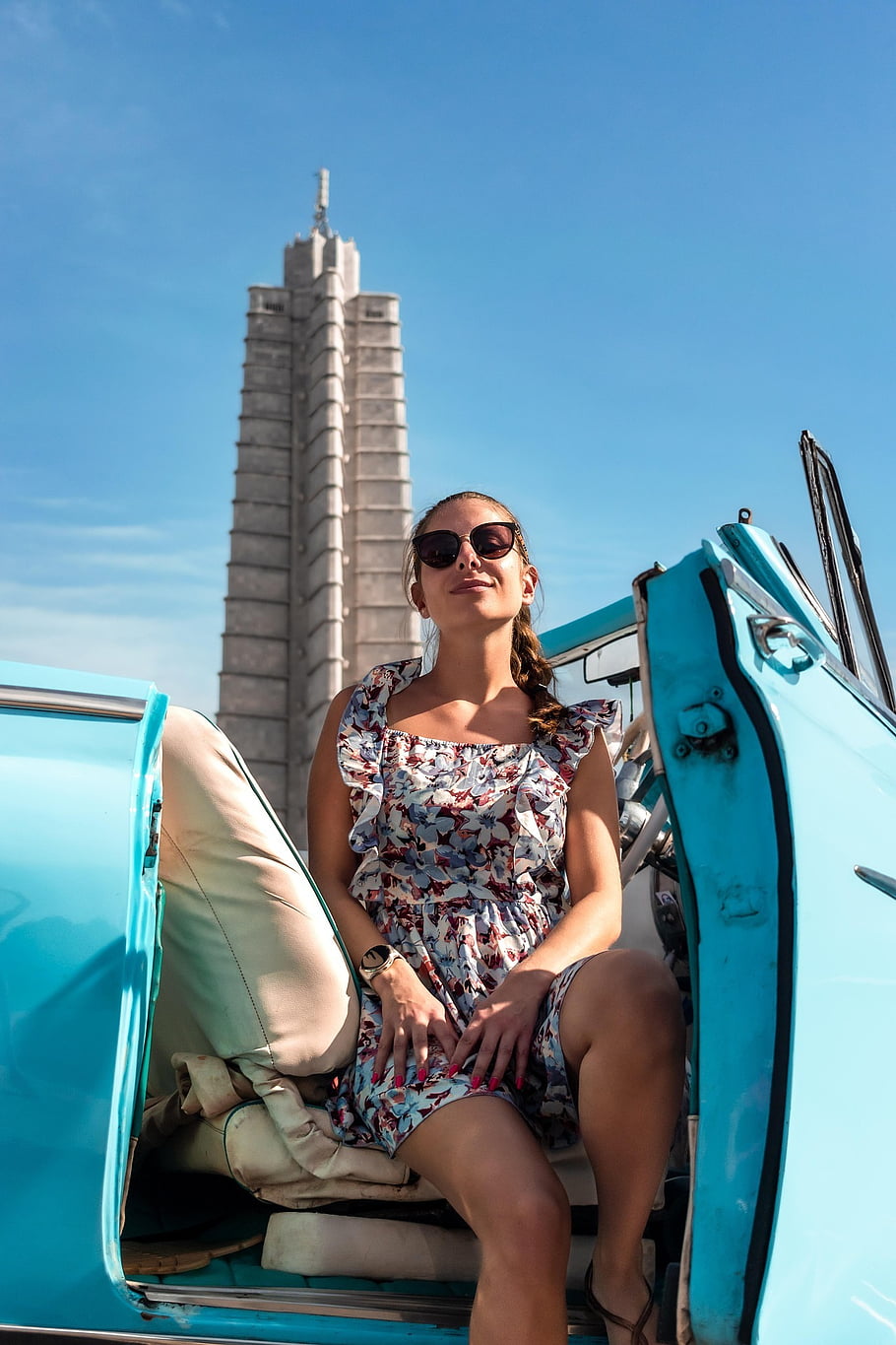 girl, model, woman, beauty, adventure, ride, cuban, blue, portrait, posing, havana