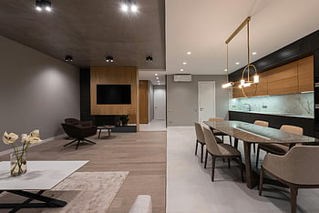 Lussuosa cucina a pianta aperta, sala da pranzo, design contemporaneo, arredamento elegante, zona giorno moderna, Living Open Plan, interni eleganti, tavolo da pranzo, soggiorno, design della cucina, mobili eleganti