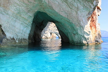 modré jeskyně, zakynthos, Řecko, křišťálově čisté vody, skalní oblouky, dech beroucí, prozkoumat, Přírodní krásy, Pobřežní jeskyně, tyrkysové vody, ostrov určení