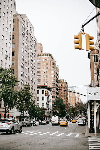 New York City, høje bygninger, travl trafik, asfaltvej, Gade syn, urban scene, bybilledet, trafiklys, biler kørsel, Lively Street