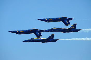 jet tempur biru, udara pertengahan, empat jet, malaikat biru, Formasi udara, pesawat militer, kami angkatan laut, Pesawat jet, kinerja langit, Tampilan Airshow, acara penerbangan