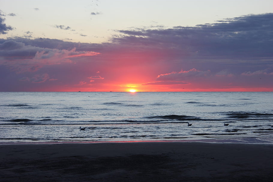 beach, sea, sunset, ocean, horizon, sand, seashore, nature, shore, coast, coastline