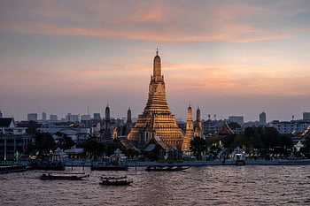 Wat Arun, Bangkok, temple, river, sunset, beautiful view, Thailand, Chao Phraya River, landmark, architecture, travel