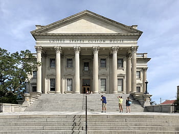 United States Custom House, Charleston, South Carolina, Classical Revival, fluted Corinthian columns, historic landmark, National Register, stone balustrade, two-story porticoes, rusticated granite base, hipped roof