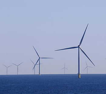 větrné turbíny, větrné turbíny na moři, obnovitelná energie, oceán, široký pohled, síla větru, Pobřežní větrná farma, Energie oceánu, větrné mlýny, moře, větrné generátory
