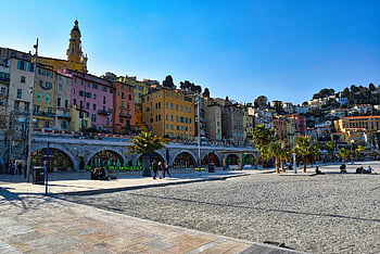 menton, nature, city, beach, france, buildings, town, park, sand, coast, french Riviera