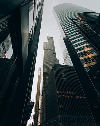chicago gökdelenler, düşük açılı atış, yüksek binalar, açık hava, kentsel mimarlık, Cityscape, modern binalar, şehir merkezinde chicago, mimari fotoğrafçılık, gökdelen görünümü, şehir manzarası