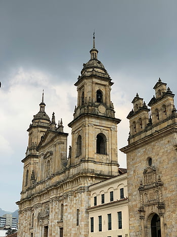 catedrală, Bogota, arhitectura clasică, nor cer, împușcare verticală, Catedrală frumoasă, biserică, clădire istorică, Structura religioasă, construcție de piatră, Clopotniță