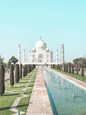 Taj Mahal, mauzoleum, agra, Indie, architektonické krásy, čelní pohled, během dne, ohromující, historická památka, cíl cesty, stránky unesco