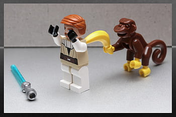lego, hvězdné války, opice, Obi Wan Kenobi, banán, pistole, zábava, sigma 105 mm, jedi, lightsaber, hračka