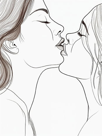 love, women, kiss, couple, lovers, romance, drawing, sketch, lgbt