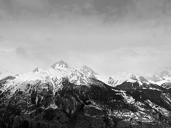 snowcapped mountains, Auvergne-Rhône-Alpes, France, black and white, majestic snowy mountains, scenic view, winter landscape, mountain peaks, alpine scenery, natural beauty, high altitude