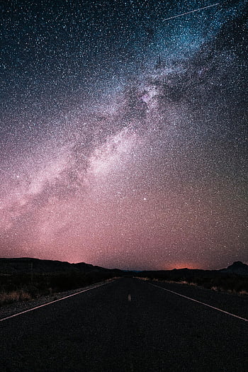 Milky Way, starry night, desert road, Big Bend National Park, Texas, USA, mountain silhouette, night sky, astronomy, landscape photography, star trail