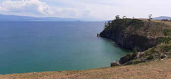 lake, pond, hills, grass, pasture, trails, olkhon, island, nature, baikal, landscape